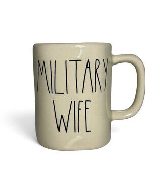 Rae Dunn Military Wife Ceramic Mug Rustic Hand-Drawn Text Coffee Cup 12 Oz.
